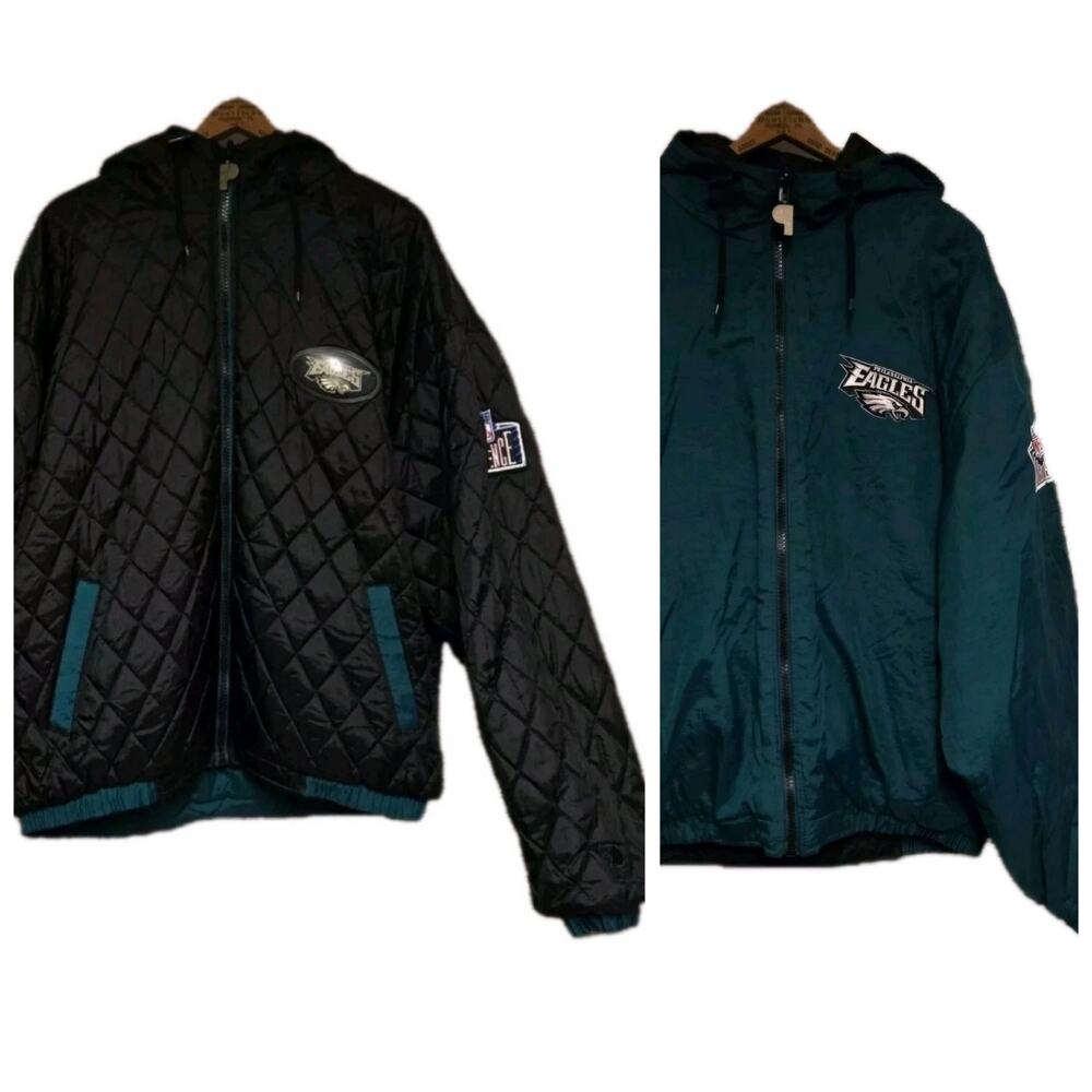 VTG Philadelphia Eagles Reversible Puffer Jacket XL Pro Player RARE READ